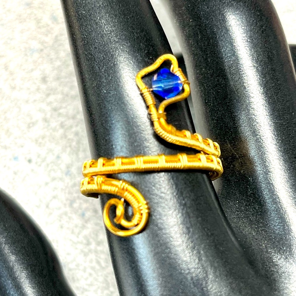 Gold Wire Wrapped snake Ring with Blue Gemstone/adjustable